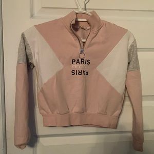 H&M pink and white sweater shirt with zip and high neck